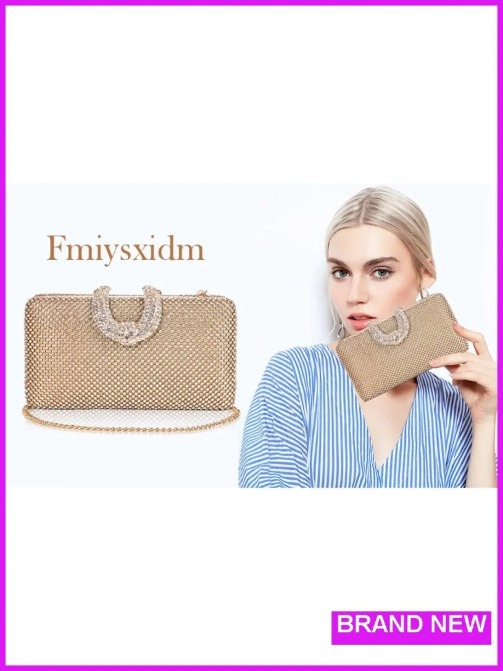 Crystal Encrusted Evening Clutch Detachable Chain Rhinestone Handbag